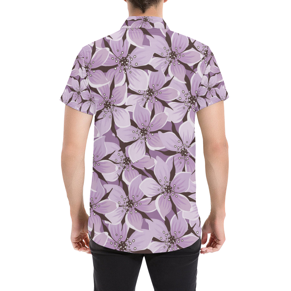 Lilac Pattern Print Design 01 Men's Short Sleeve Button Up Shirt