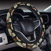 Sugar Skull Flower Design Themed Print Steering Wheel Cover with Elastic Edge