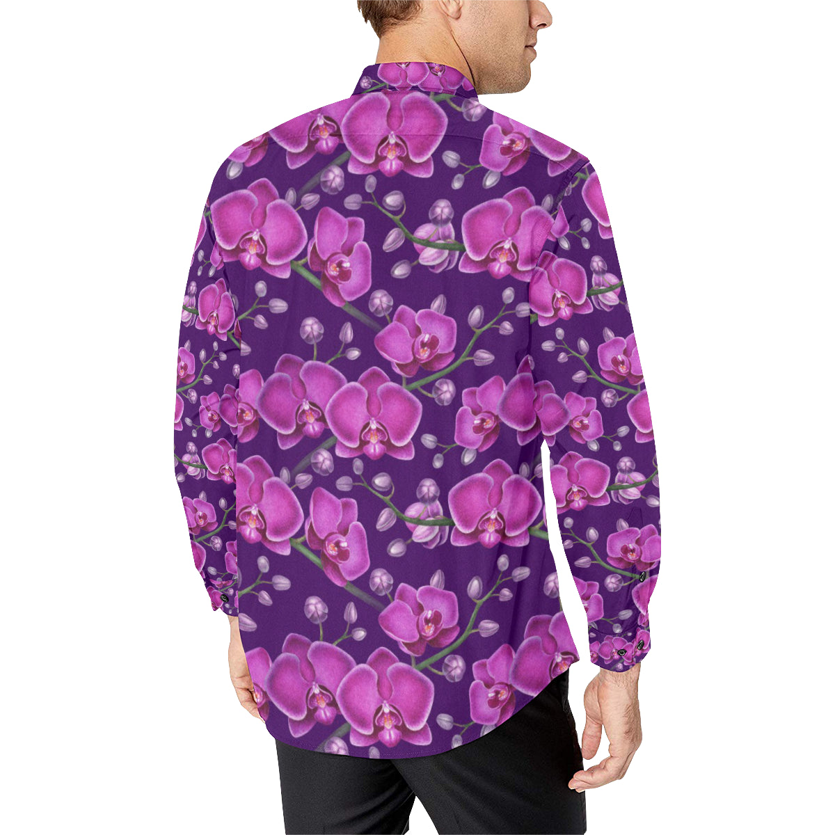 Orchid Pattern Print Design A03 Men's Long Sleeve Shirt