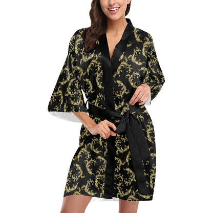 Baroque Golden Pattern Print Design 01 Women's Short Kimono