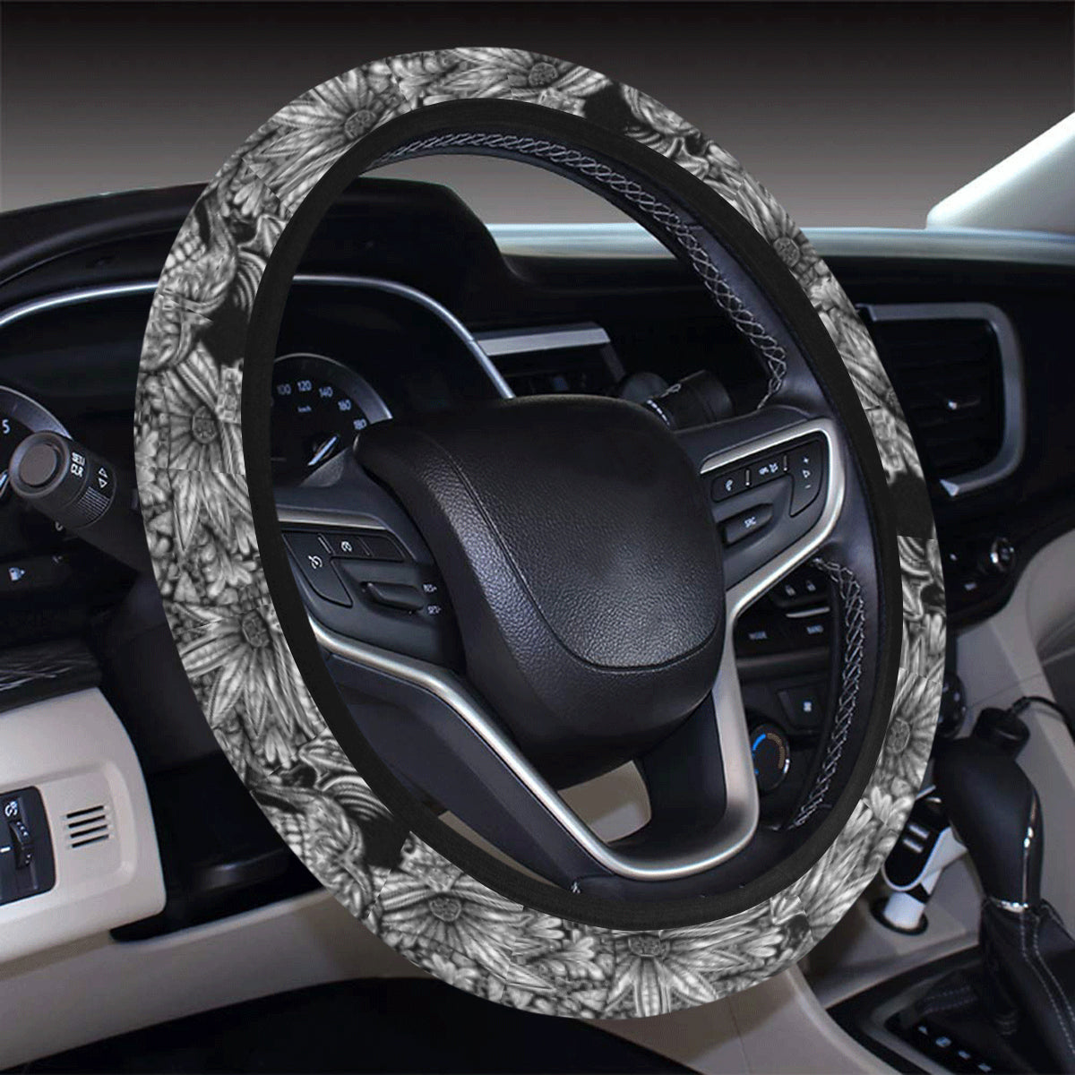 Skull Tattoo Design Print Steering Wheel Cover with Elastic Edge