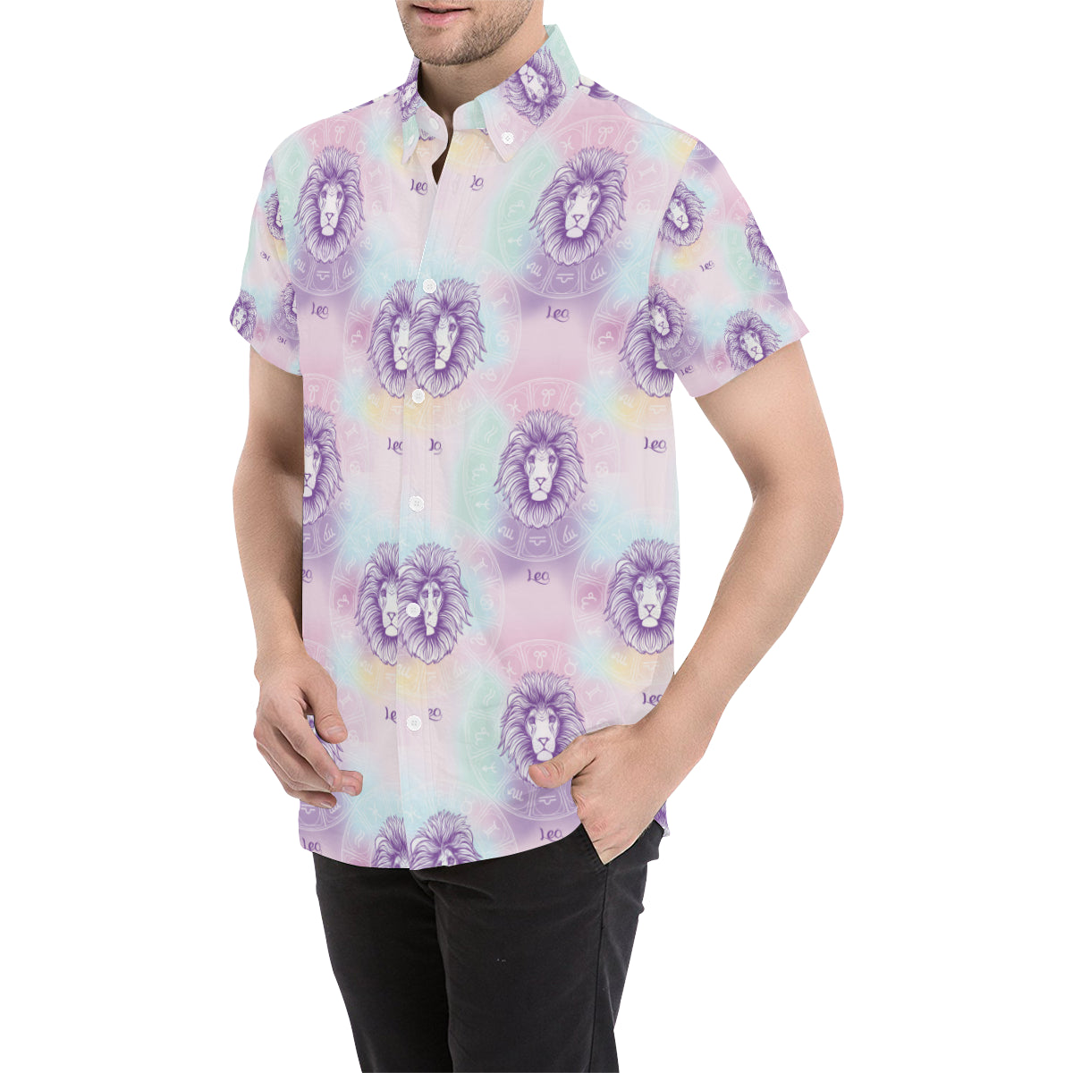 Leo Pattern Print Design 03 Men's Short Sleeve Button Up Shirt