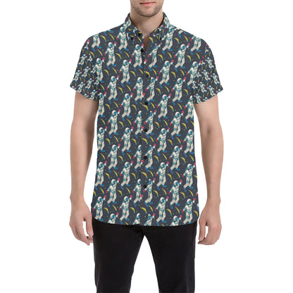 Astronaut Pattern Print Design 04 Men's Short Sleeve Button Up Shirt
