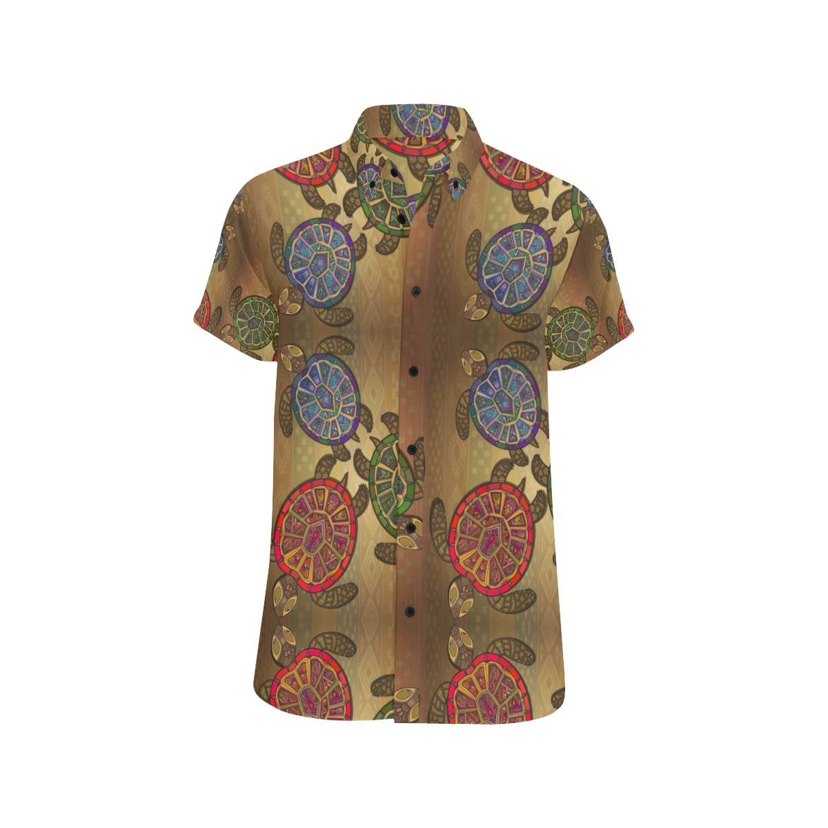 Sea Turtle Tribal Colorful Men's Short Sleeve Button Up Shirt