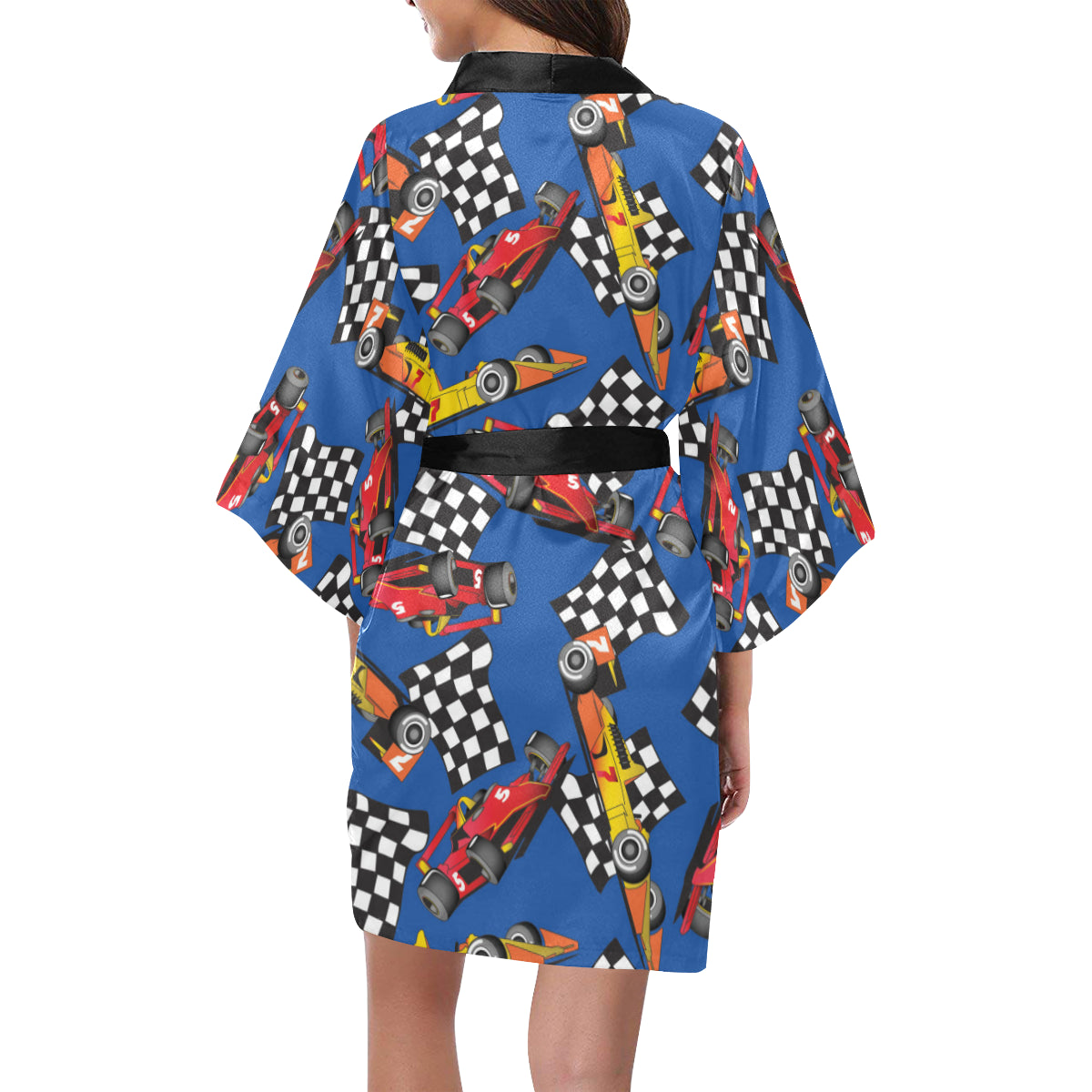Racing Pattern Print Design A01 Women's Short Kimono