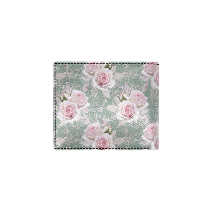 Rose White Pattern Print Design RO012 Men's ID Card Wallet