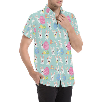 Easter Eggs Pattern Print Design RB014 Men's Short Sleeve Button Up Shirt