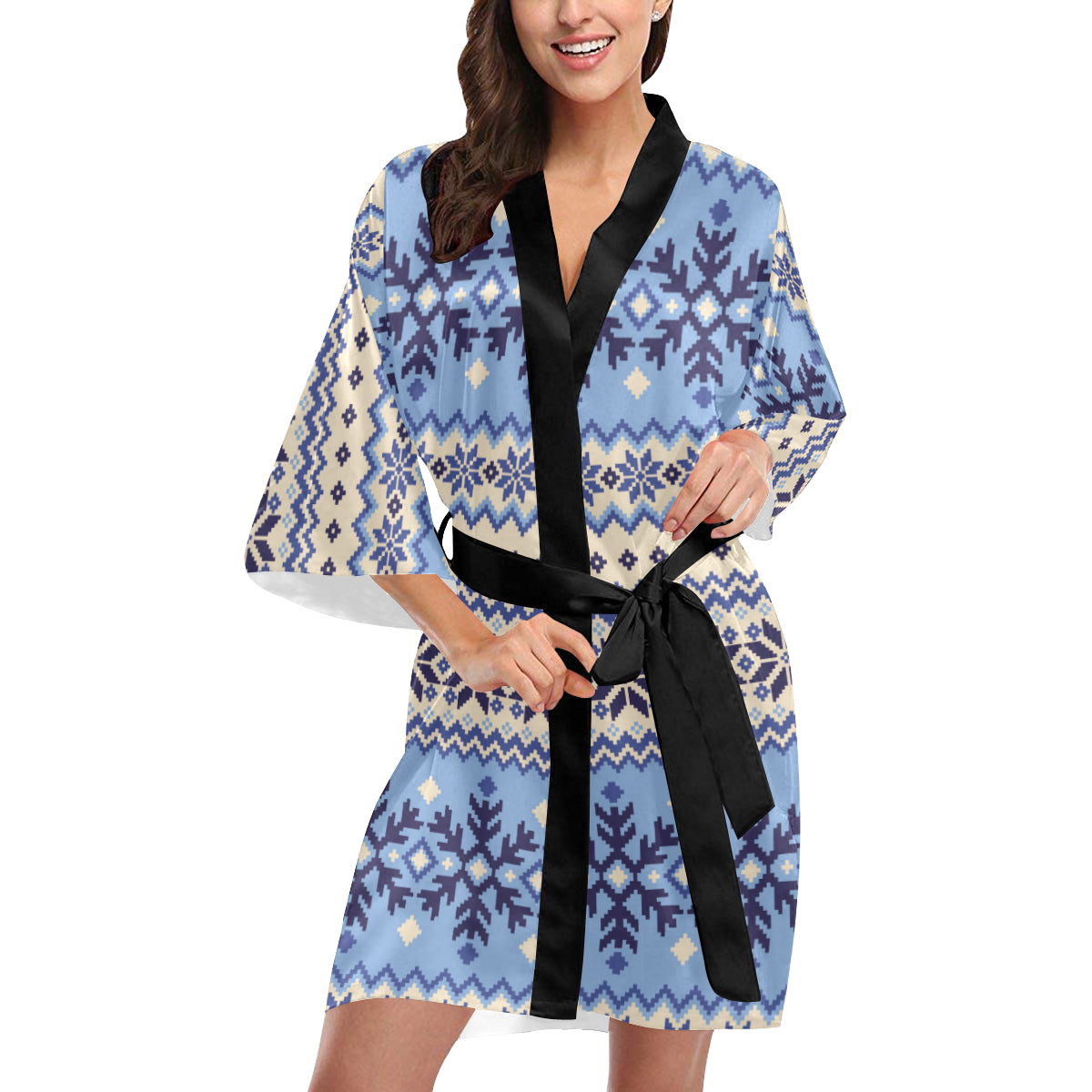 Nordic Pattern Print Design A03 Women's Short Kimono