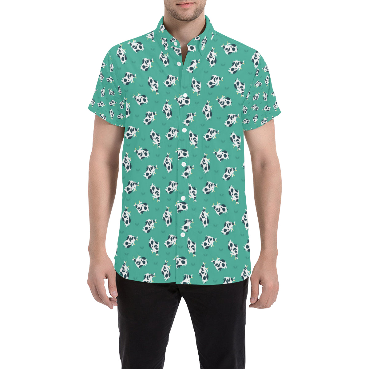 Cow Pattern Print Design 03 Men's Short Sleeve Button Up Shirt