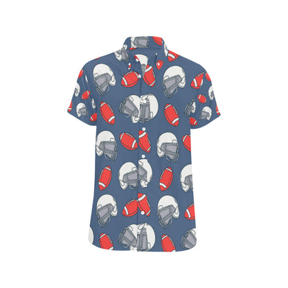 American Football Helmet Design Pattern Men's Short Sleeve Button Up Shirt