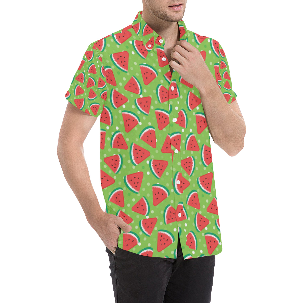 Watermelon Pattern Print Design WM05 Men's Short Sleeve Button Up Shirt