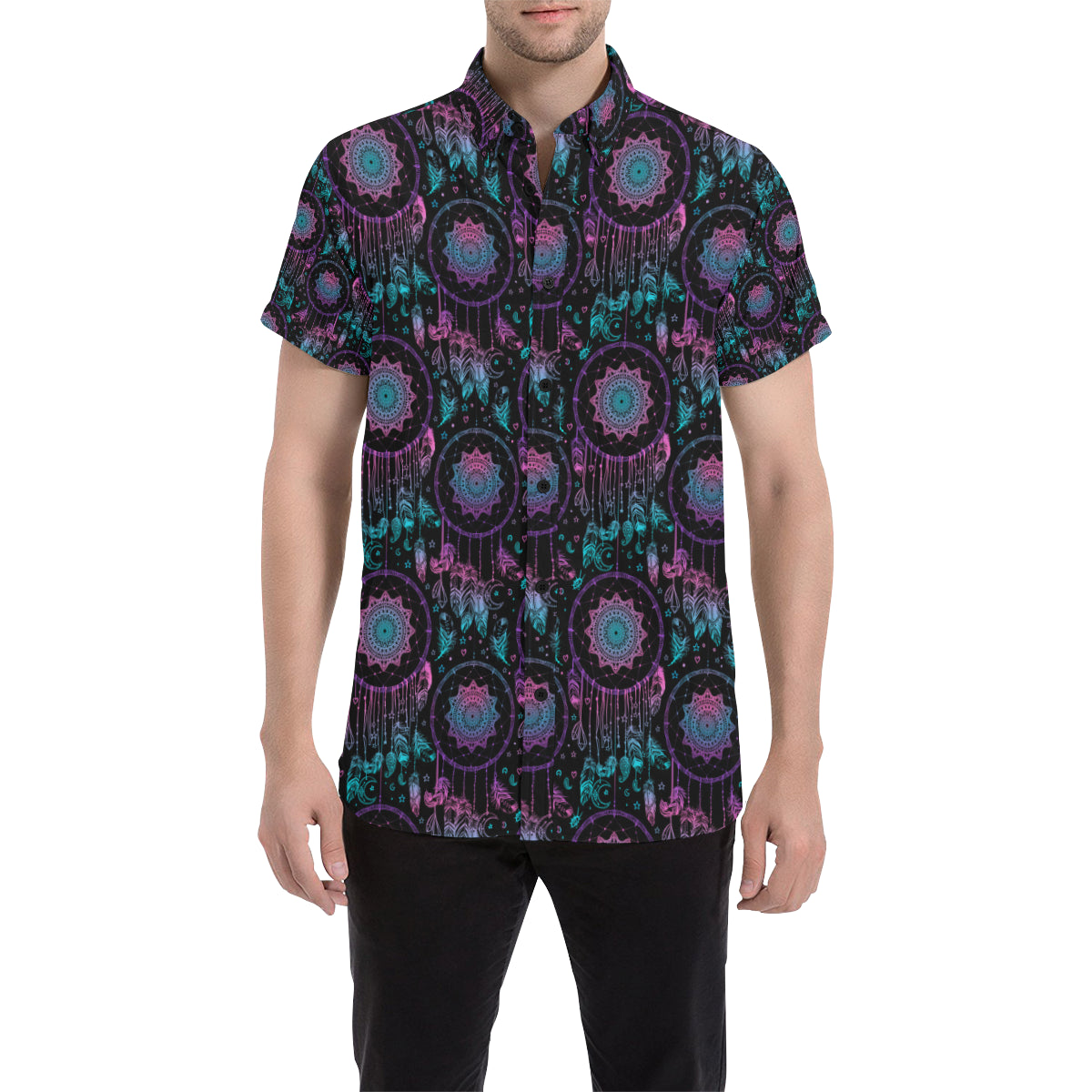 Dream catcher boho mandala Men's Short Sleeve Button Up Shirt