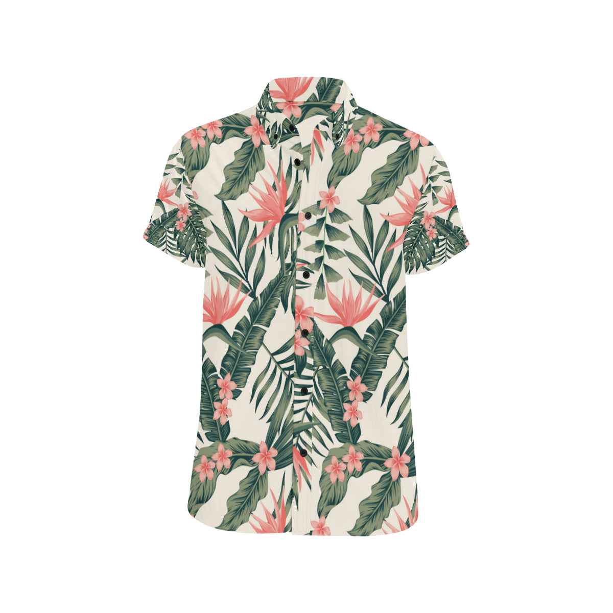 Tropical Flower Palm Leaves Men's Short Sleeve Button Up Shirt