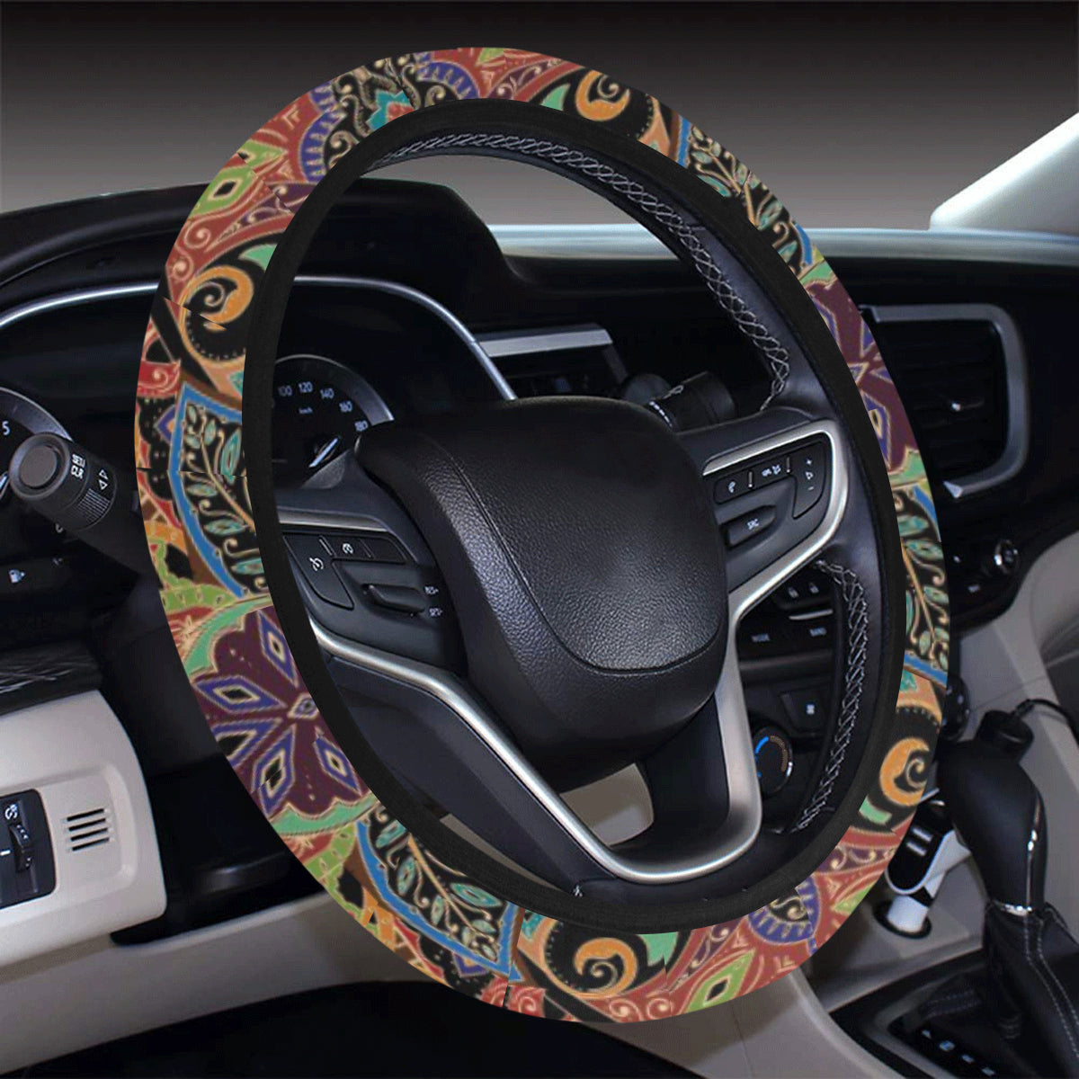 Bohemian Pattern Print Design 06 Steering Wheel Cover with Elastic Edge