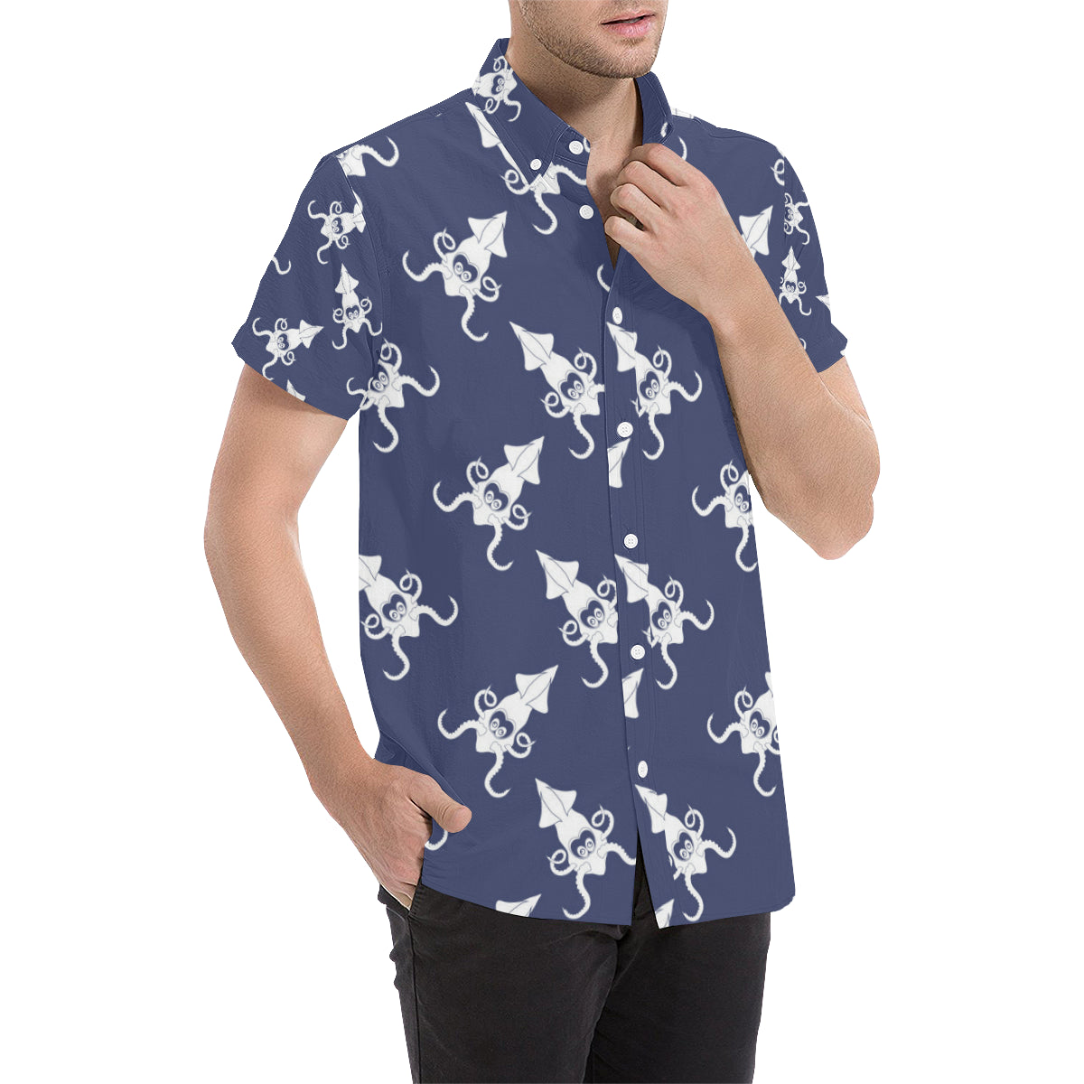 Giant Squid Pattern Print Design 02 Men's Short Sleeve Button Up Shirt