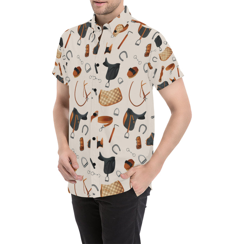 Equestrian Equipment Print Pattern Men's Short Sleeve Button Up Shirt