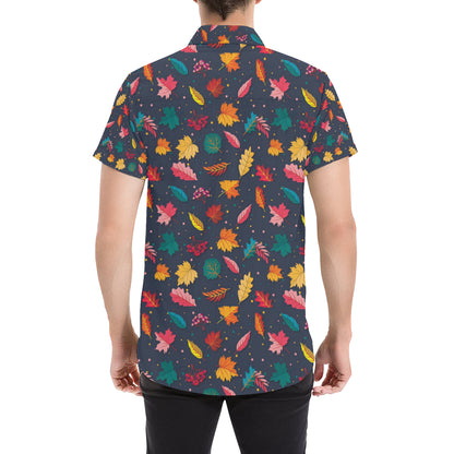 Elm Leave Colorful Print Pattern Men's Short Sleeve Button Up Shirt