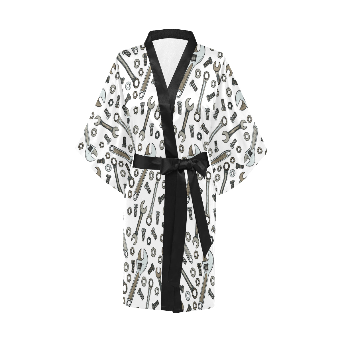 Mechanic Pattern Print Design 03 Women's Short Kimono