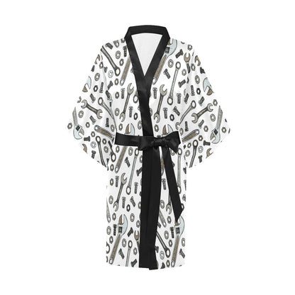 Mechanic Pattern Print Design 03 Women's Short Kimono