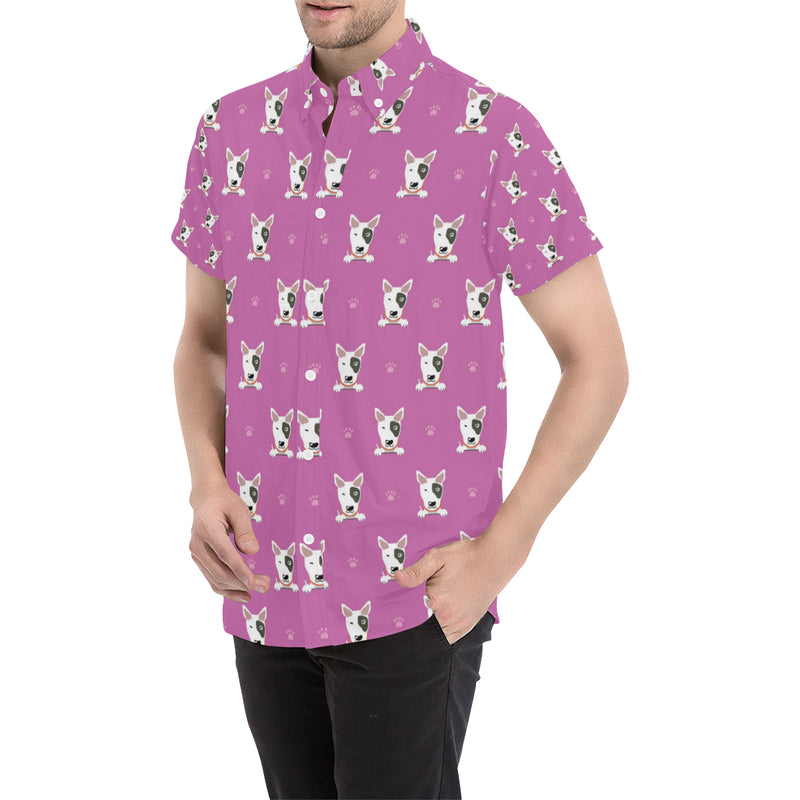 Bull Terrier Happy Print Pattern Men's Short Sleeve Button Up Shirt