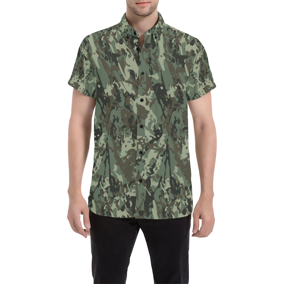 Camouflage Pattern Print Design 06 Men's Short Sleeve Button Up Shirt