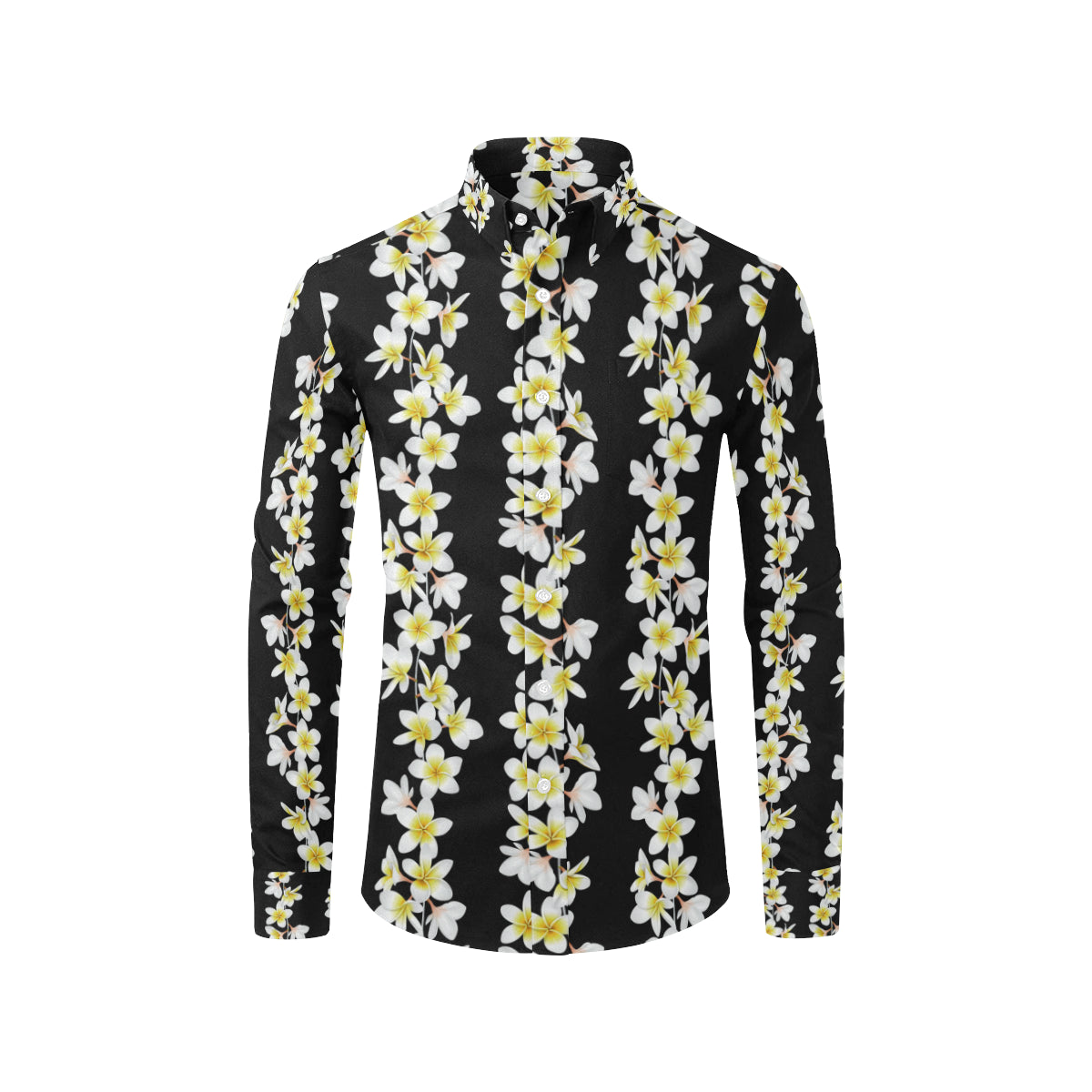 White Plumeria Pattern Print Design PM08 Men's Long Sleeve Shirt