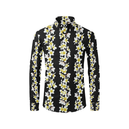 White Plumeria Pattern Print Design PM08 Men's Long Sleeve Shirt