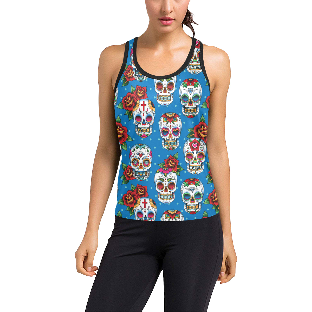 Sugar Skull Rose Pattern Women's Racerback Tank Top