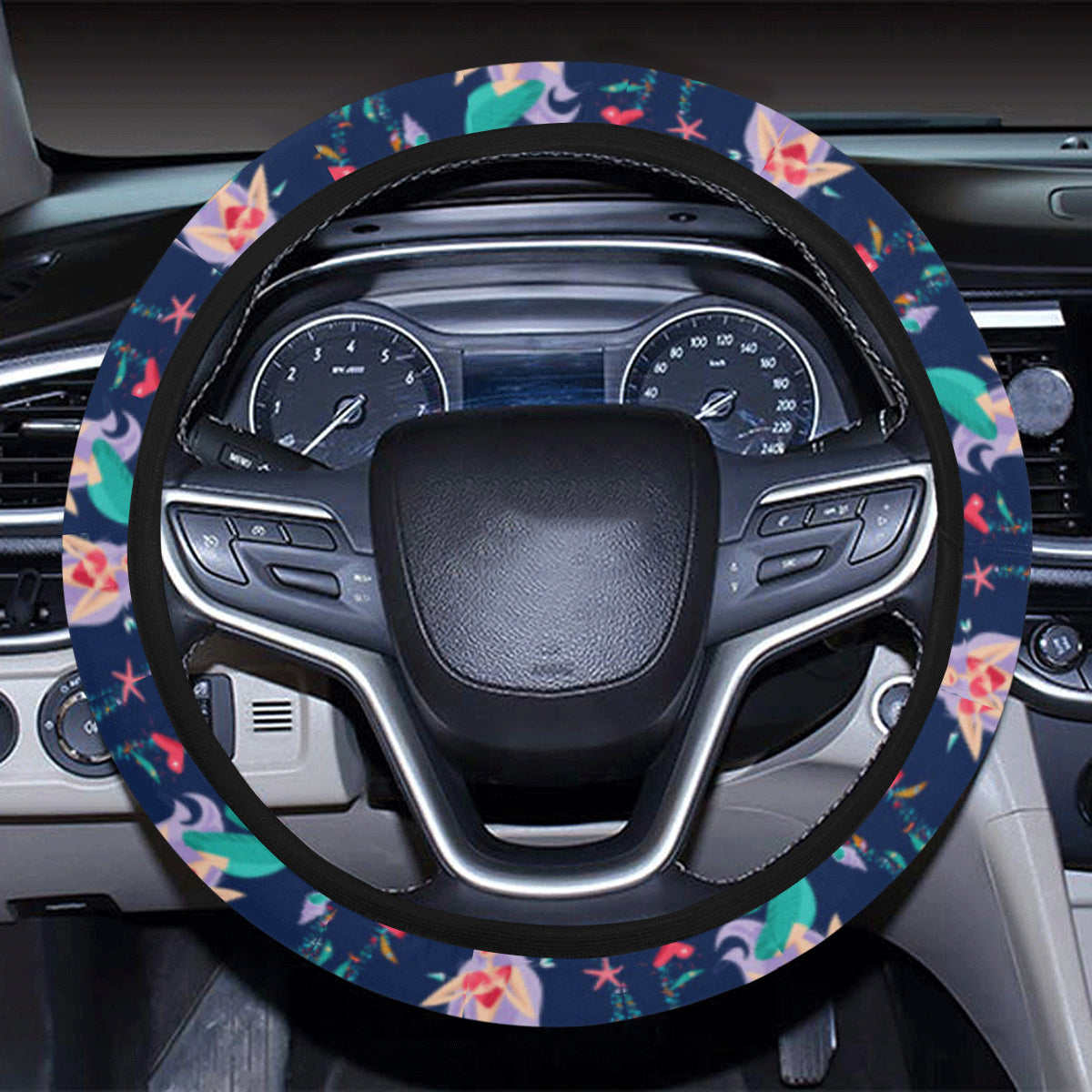 Mermaid Girl Cute Design Print Steering Wheel Cover with Elastic Edge
