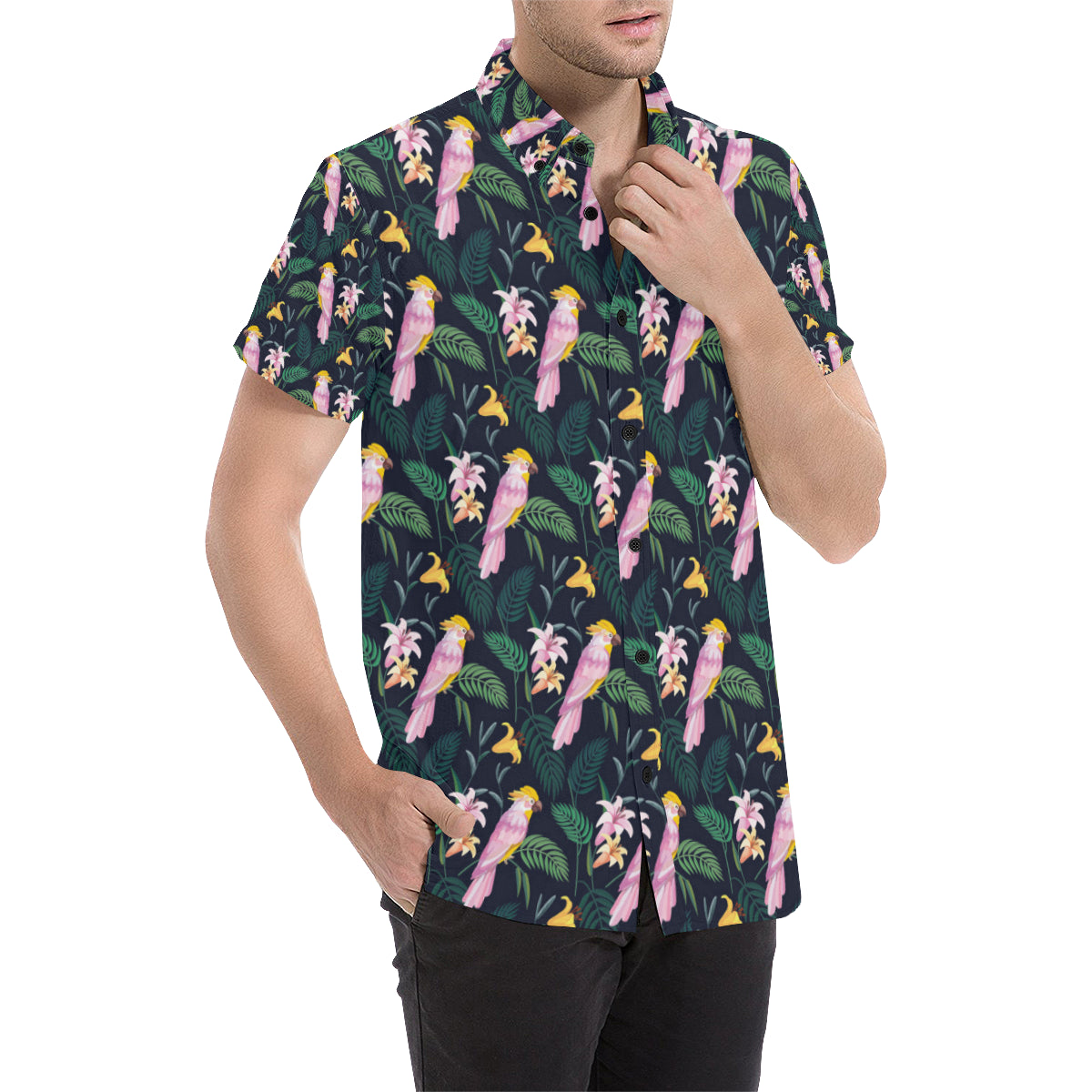 Cockatoo Pattern Print Design 03 Men's Short Sleeve Button Up Shirt
