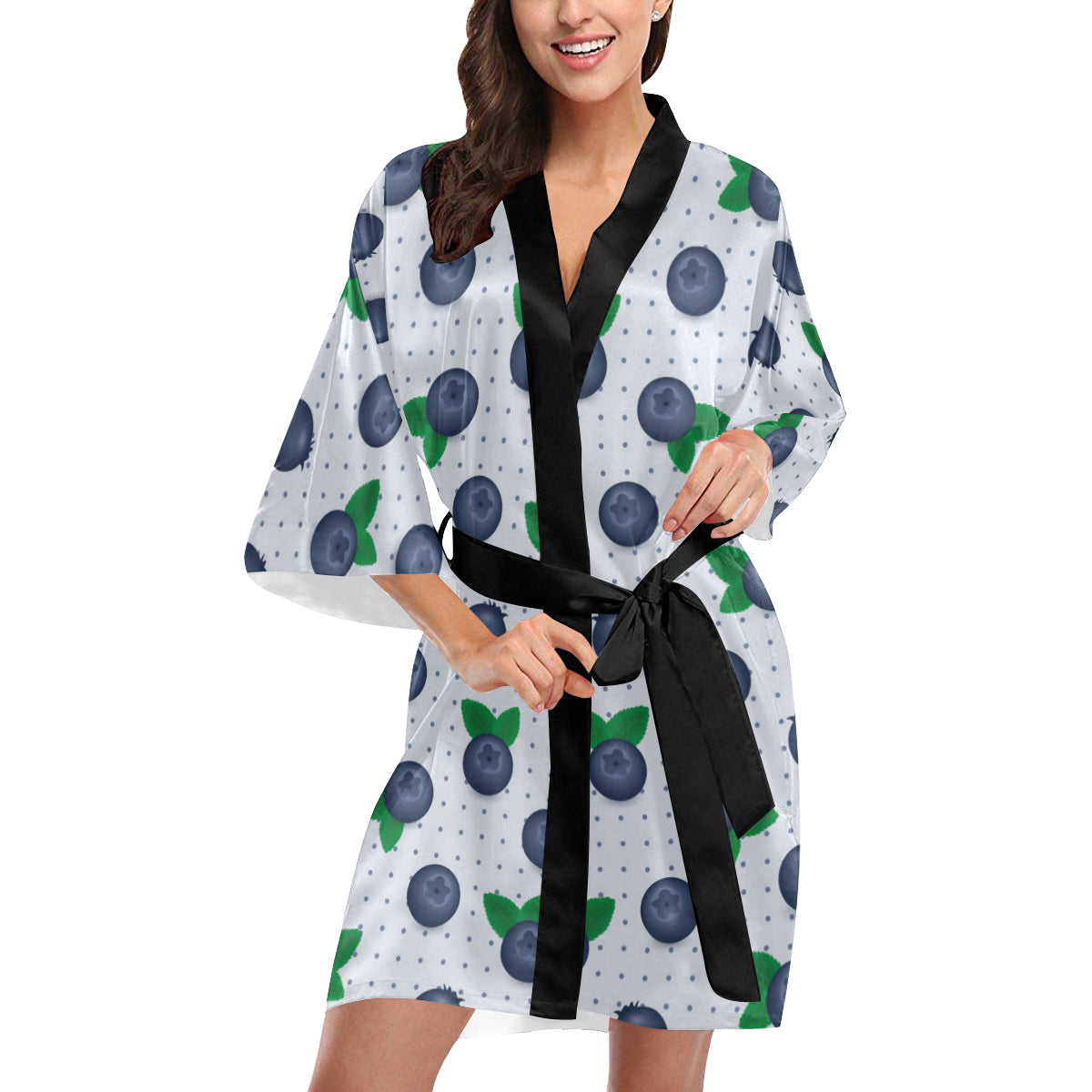 Blueberry Pattern Print Design BB02 Women's Short Kimono
