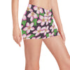 Pink Plumeria Pattern Print Design PM019 Yoga Shorts