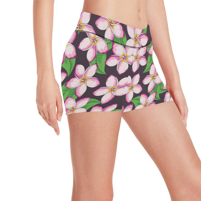 Pink Plumeria Pattern Print Design PM019 Yoga Shorts