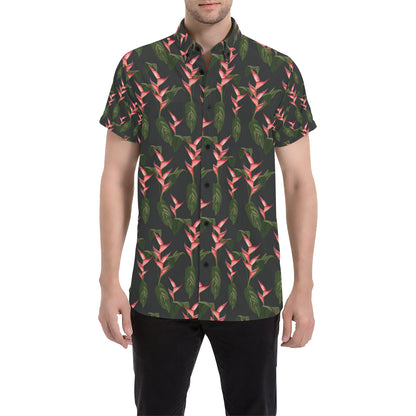 Heliconia Pattern Print Design HL07 Men's Short Sleeve Button Up Shirt