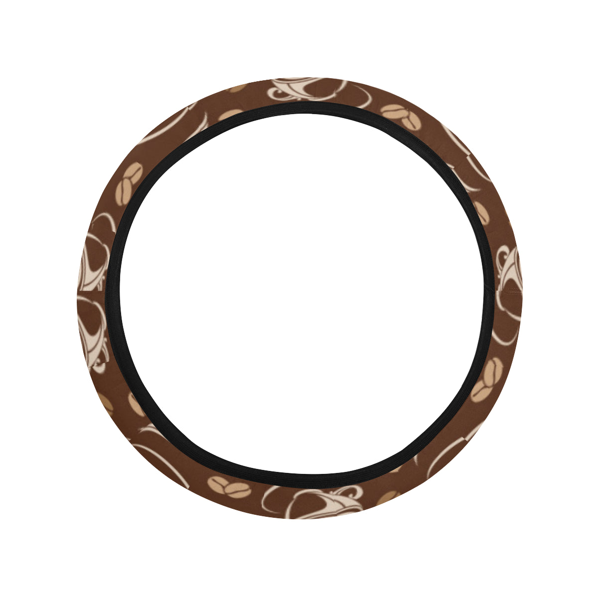 Coffee Pattern Print Design 03 Steering Wheel Cover with Elastic Edge