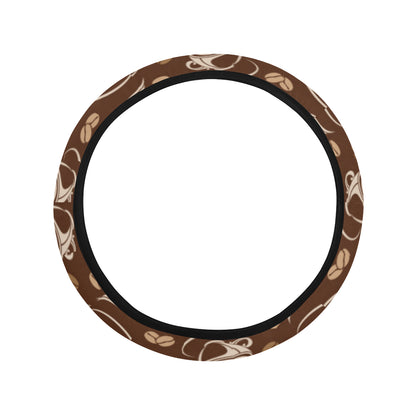 Coffee Pattern Print Design 03 Steering Wheel Cover with Elastic Edge