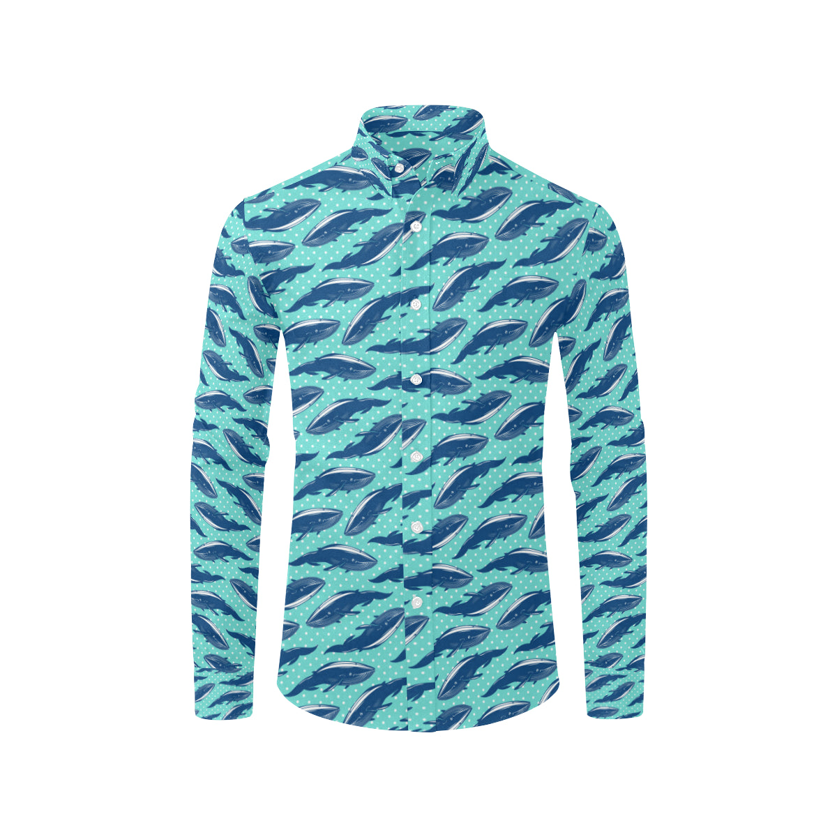 Whale Polka Dot Design Themed Print Men's Long Sleeve Shirt