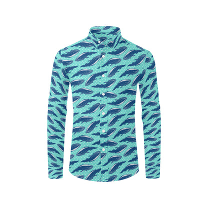 Whale Polka Dot Design Themed Print Men's Long Sleeve Shirt