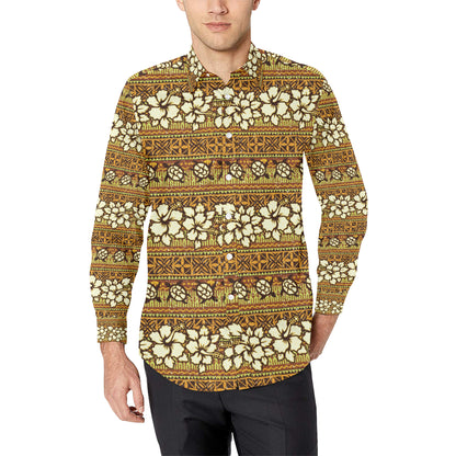 Hawaiian Themed Pattern Print Design H015 Men's Long Sleeve Shirt
