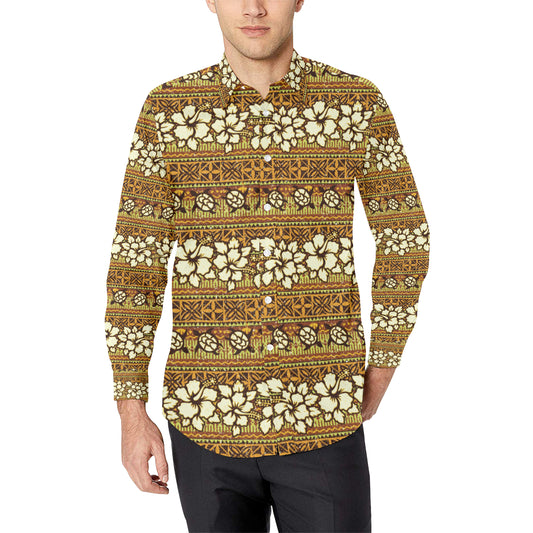 Hawaiian Themed Pattern Print Design H015 Men's Long Sleeve Shirt
