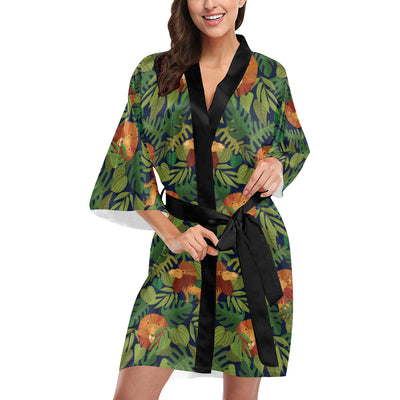 Lion Jungle Pattern Print Design 05 Women's Short Kimono