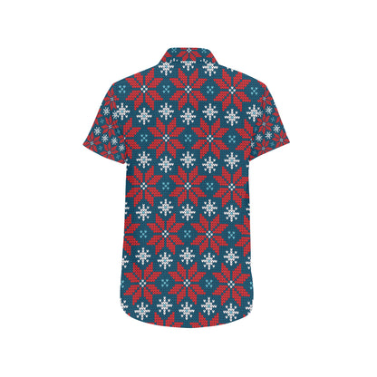 Poinsettia Pattern Print Design A02 Men's Short Sleeve Button Up Shirt