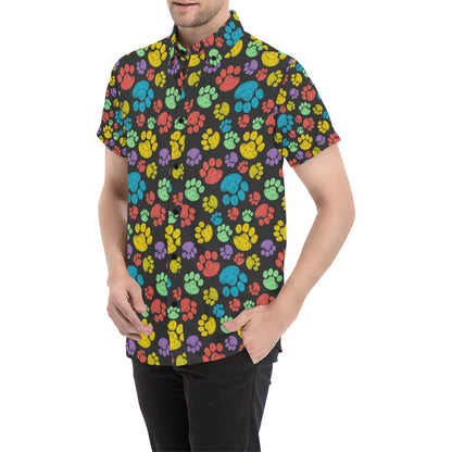 Paw Colorful Print Men's Short Sleeve Button Up Shirt