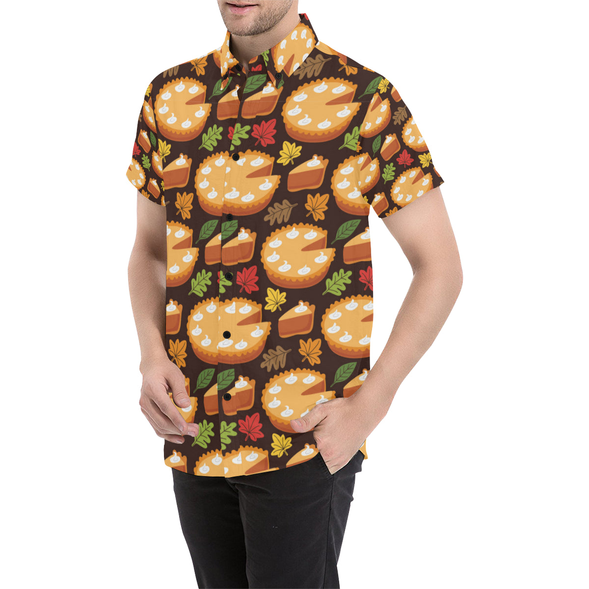 Pie Pattern Print Design A03 Men's Short Sleeve Button Up Shirt