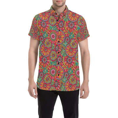 Boho Pattern Print Design 01 Men's Short Sleeve Button Up Shirt