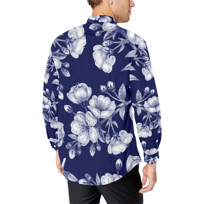 Cherry Blossom Pattern Print Design CB01 Men's Long Sleeve Shirt