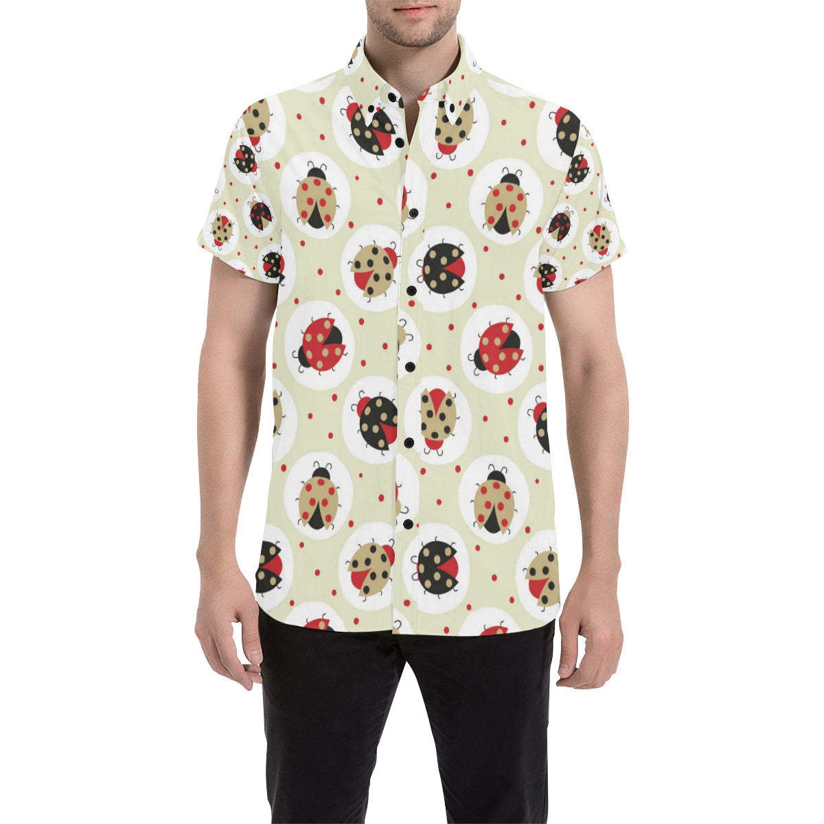 Ladybug Pattern Print Design 03 Men's Short Sleeve Button Up Shirt