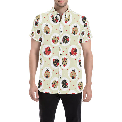 Ladybug Pattern Print Design 03 Men's Short Sleeve Button Up Shirt