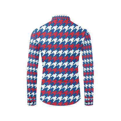 Patriotic Houndstooth Pattern Print Design A02 Men's Long Sleeve Shirt