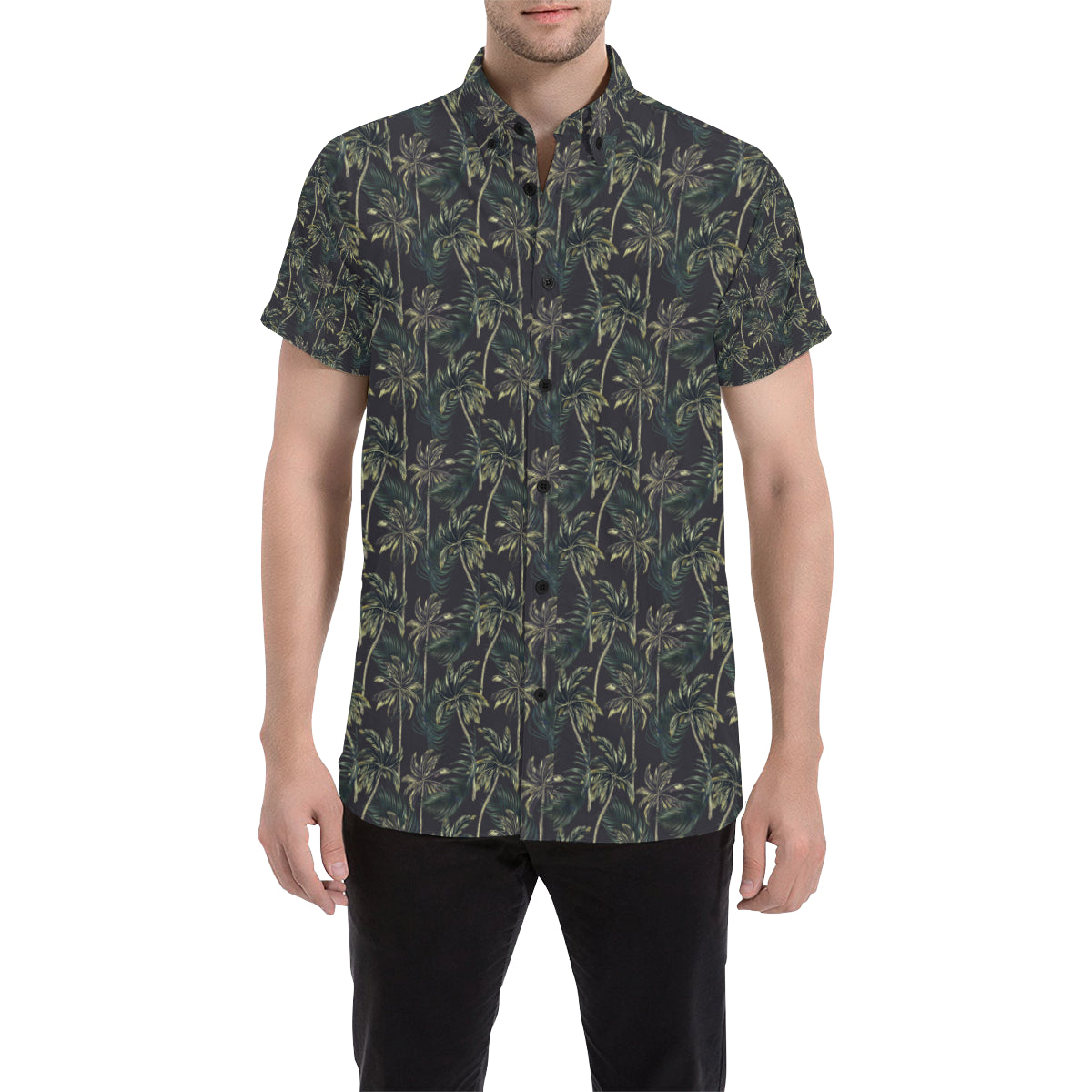 Palm Tree Background Design Print Men's Short Sleeve Button Up Shirt